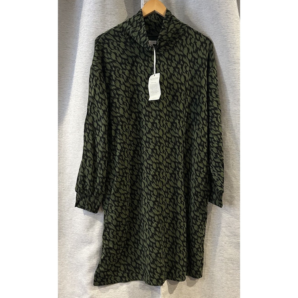 Garnet Hill Zen Comfort Knit Turtleneck Dress in Forest Texture Green Size M